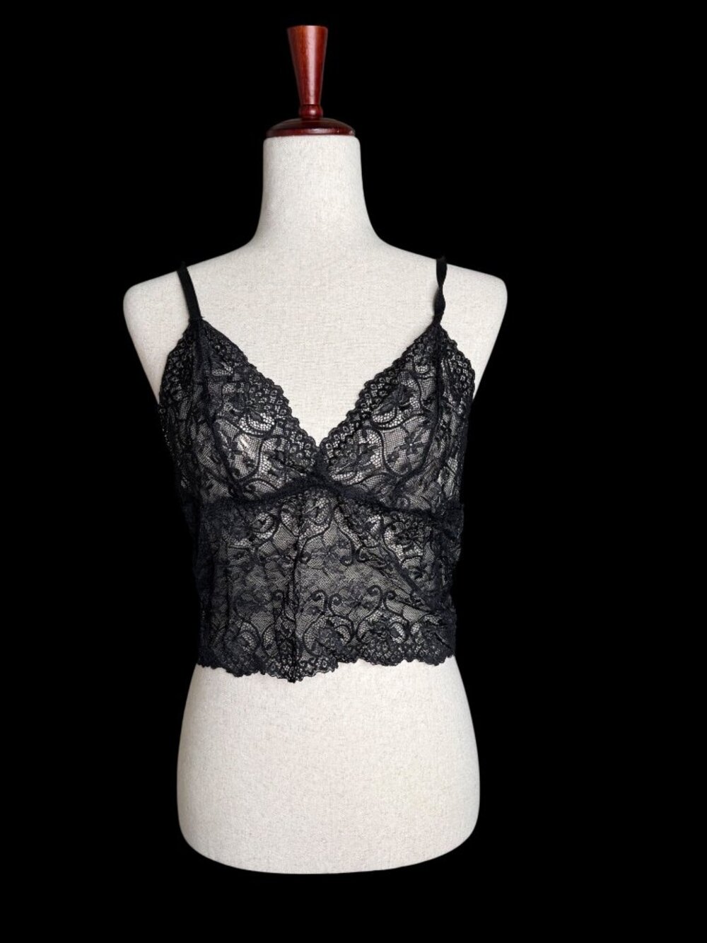 Black Lace Floral babydoll Sheer Mesh Crop Camisole Top Layering Whimsigoth XL
